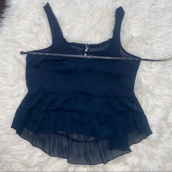 Abercrombie & Fitch | Sheer Peplum Tank Top Ruffle Eyelet Blouse Navy Blue - Picture 11 of 14
